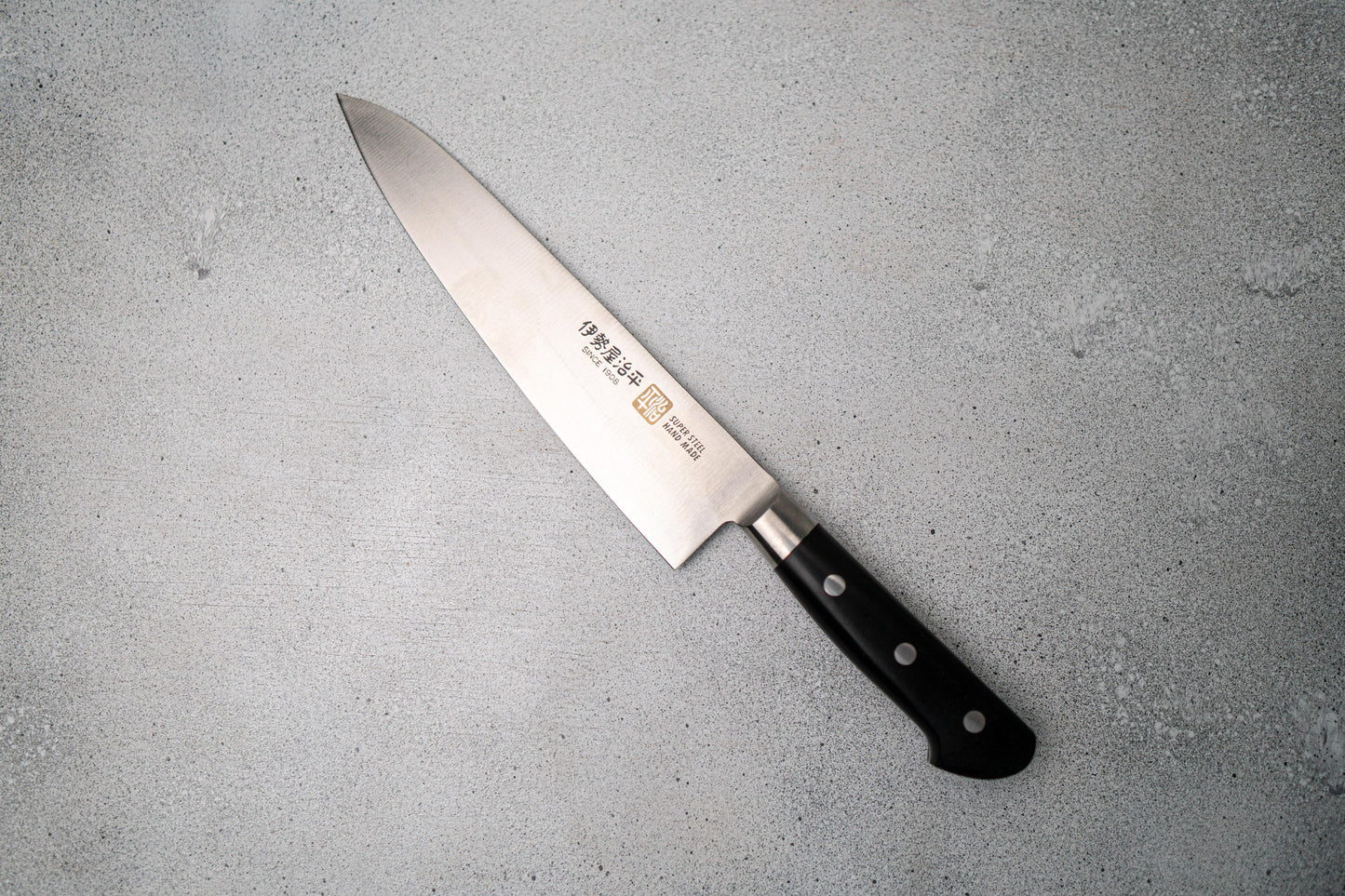 Iseya Molybdenum Gyuto Japanese Knife 210mm Black Pakka wood Handle