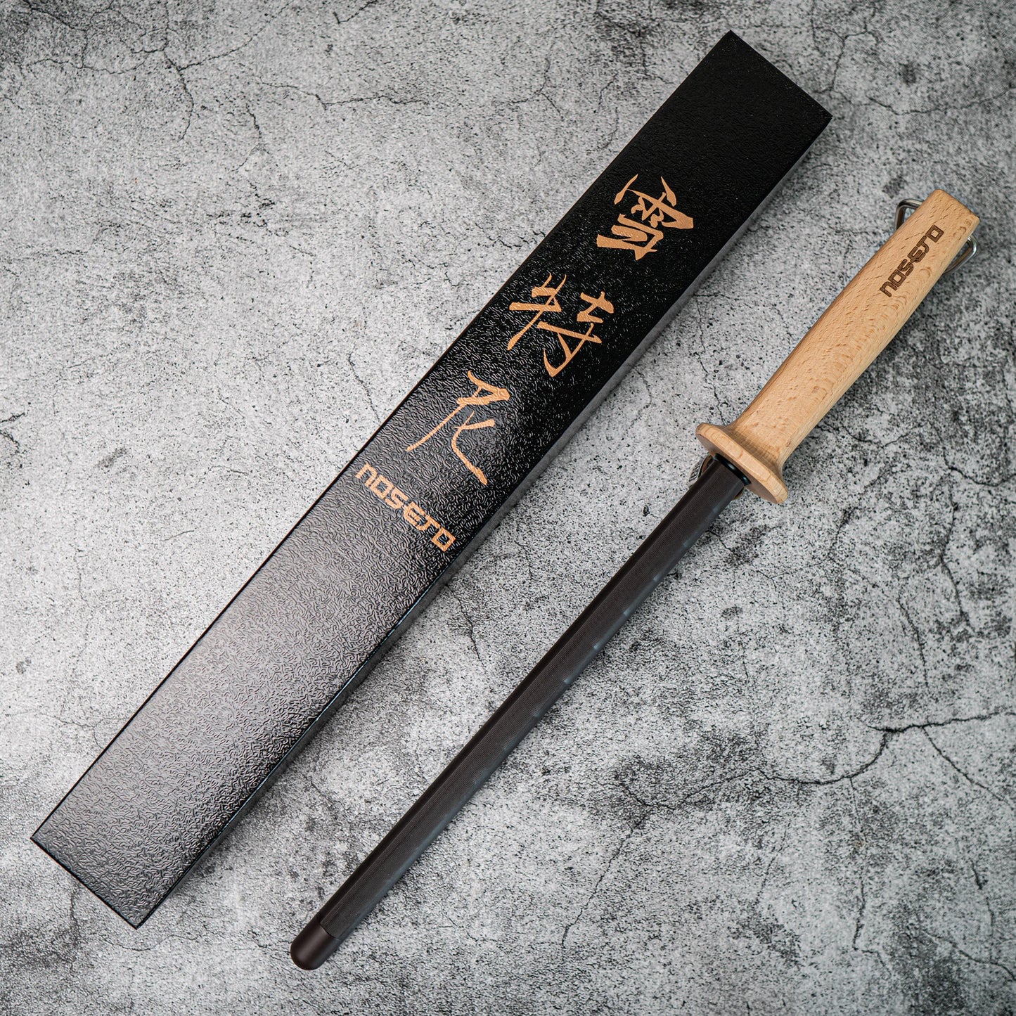 Noseto Black Ceramic Honing Rod Steel 270mm Impact-resistance ABS end cap