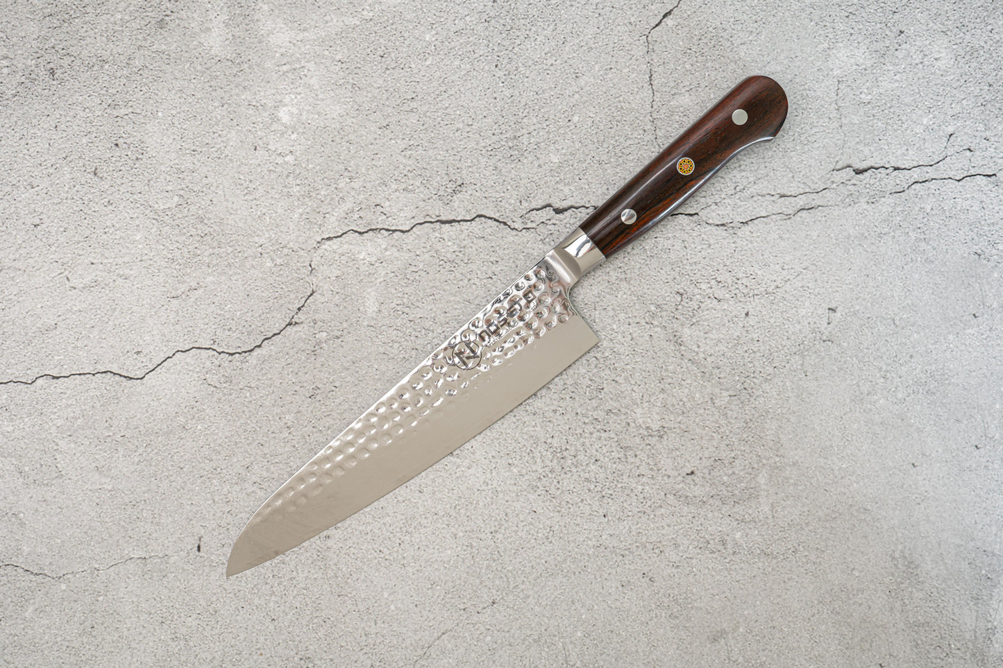 Noseto Yohan Hammered Damascus 210mm Gyuto Western Handle Rosewood