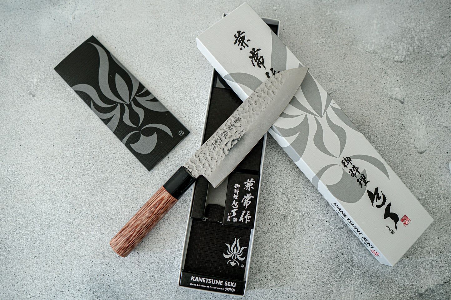 Kanetsune DSR-1K6 Hammered Santoku Japanese Knife 165mm Red Pakka wood Handle