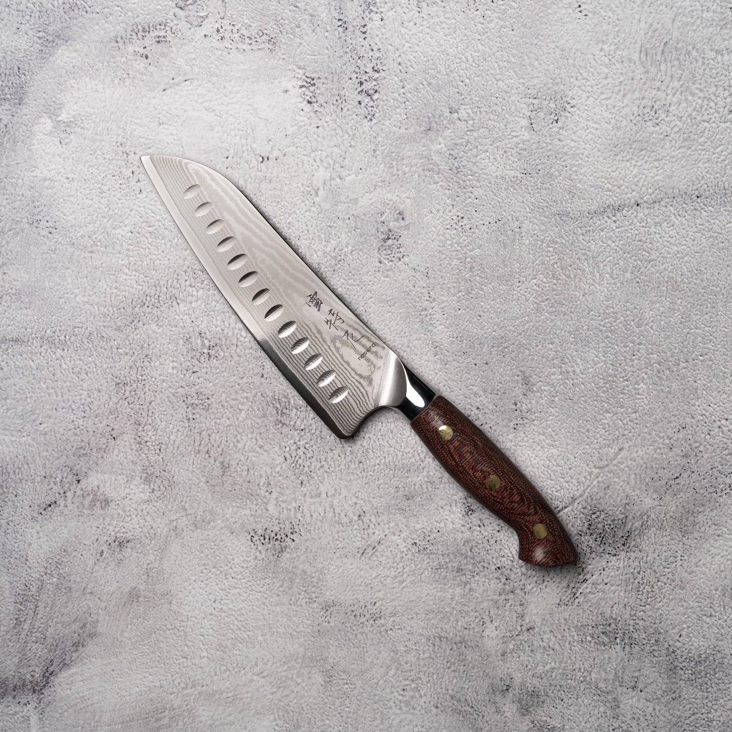 Noseto Toka Santoku 180mm 67 layers VG-10 Damascus Steel with Micarta + Copper Rivets Handle
