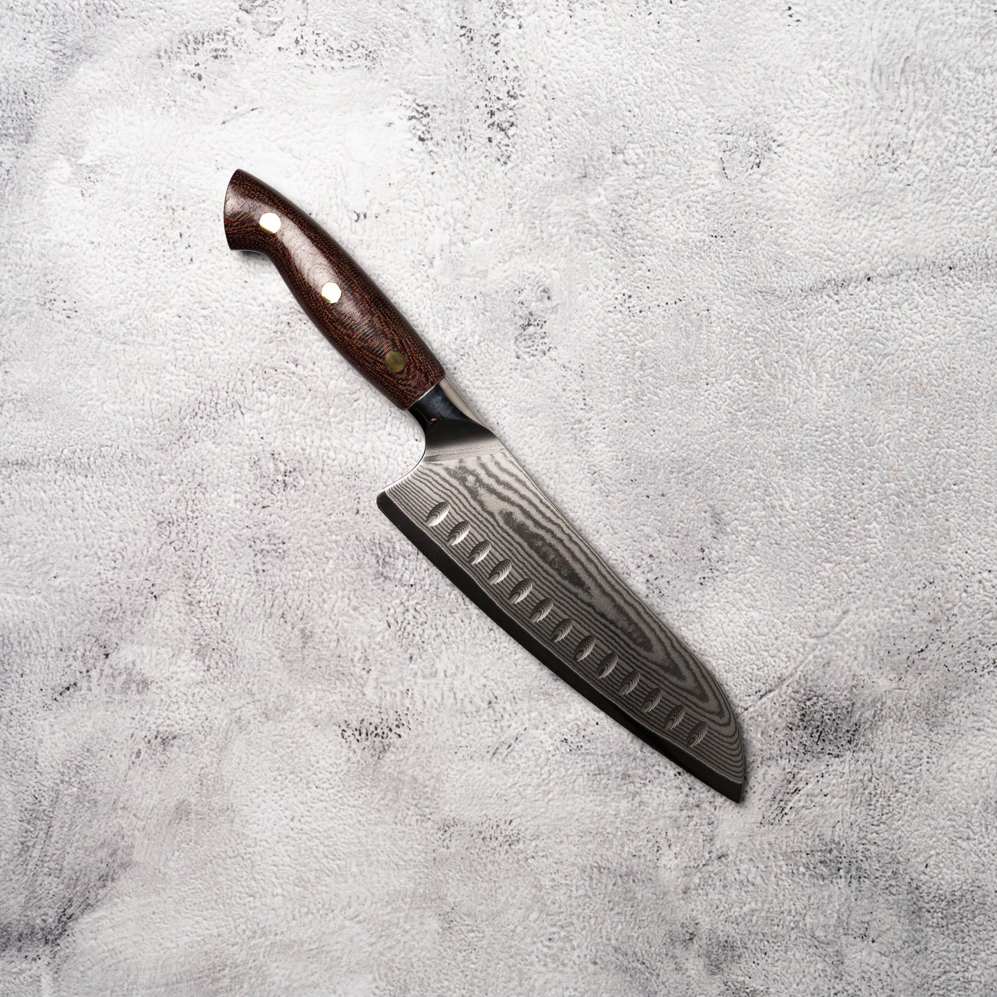 Noseto Toka Santoku 180mm 67 layers VG-10 Damascus Steel with Micarta + Copper Rivets Handle