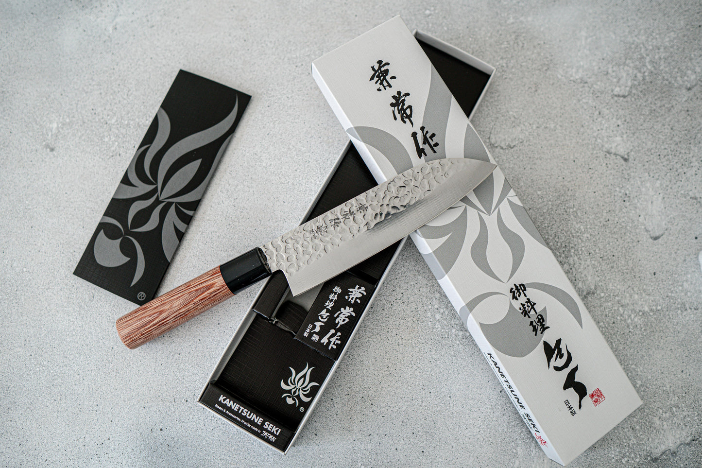 Kanetsune DSR-1K6 Hammered Santoku Japanese Knife 165mm Red Pakka wood Handle