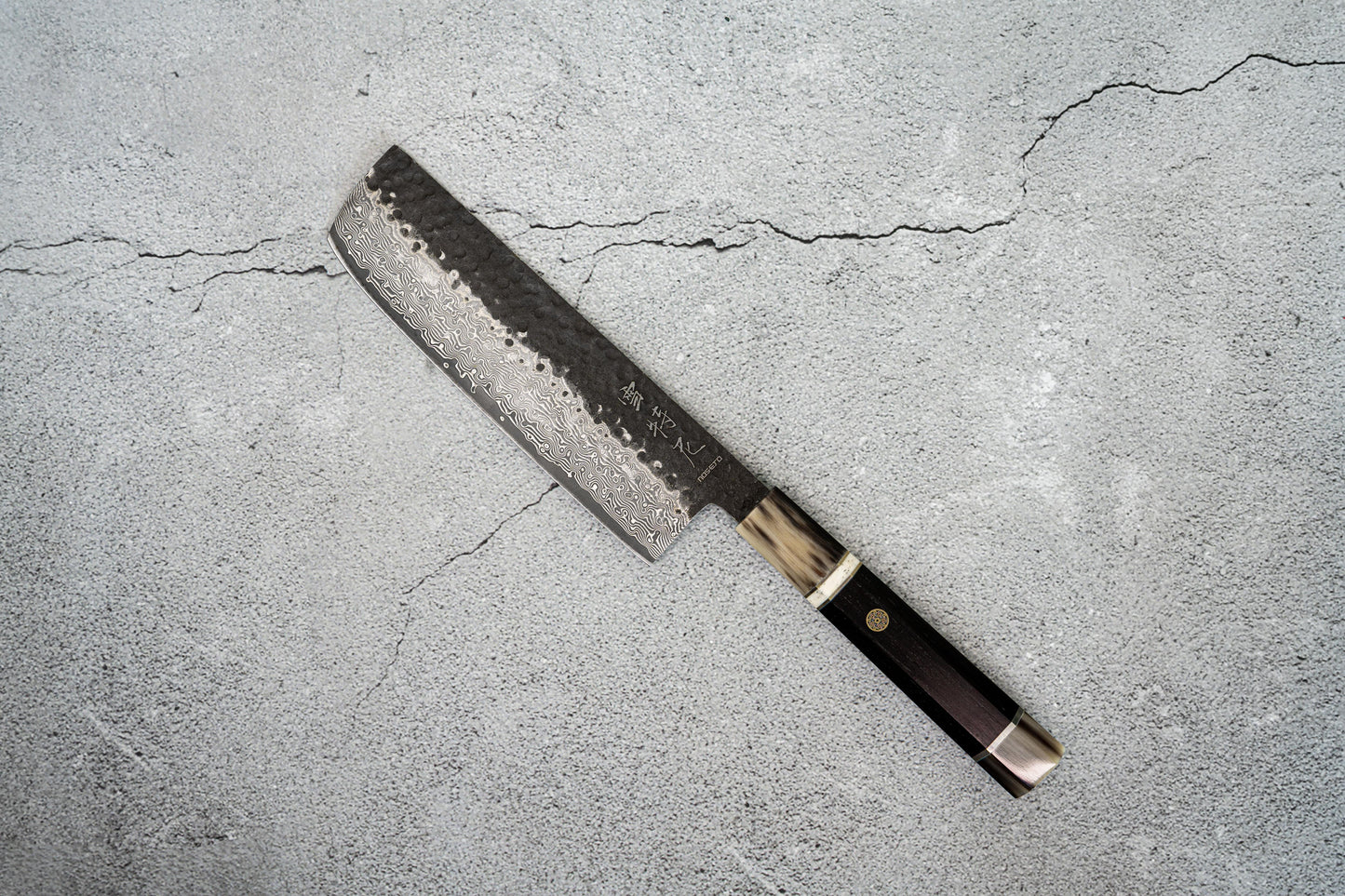 Noseto Vg10 67层大马士革Tsuchime饰面Nakiri 180毫米白色水牛角乌木