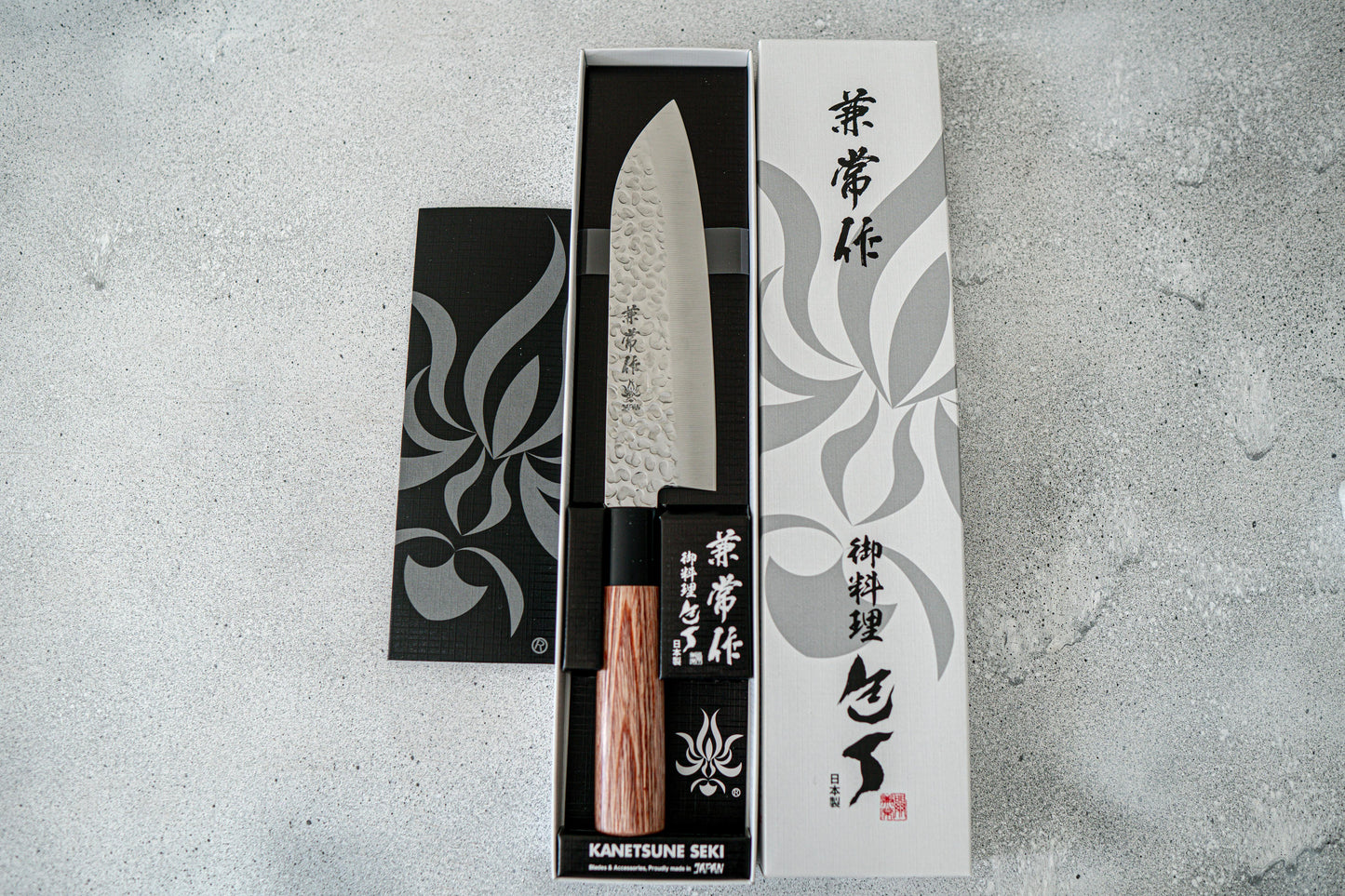 Kanetsune DSR-1K6 Hammered Santoku Japanese Knife 165mm Red Pakka wood Handle