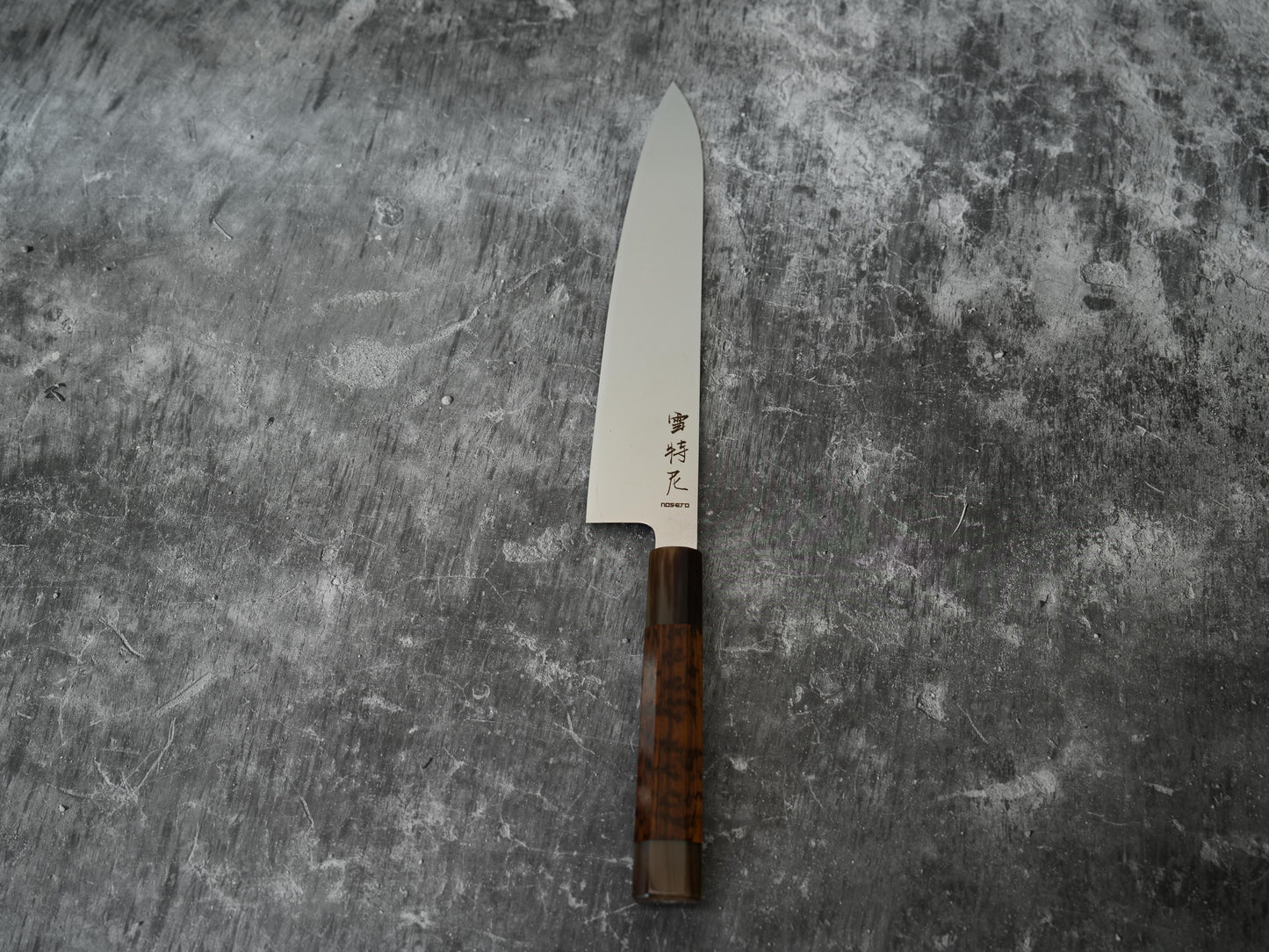 Noseto Hudo 240mm Gyuto Mirror Finished VG10 Single Steel with Snakewood and White Hone