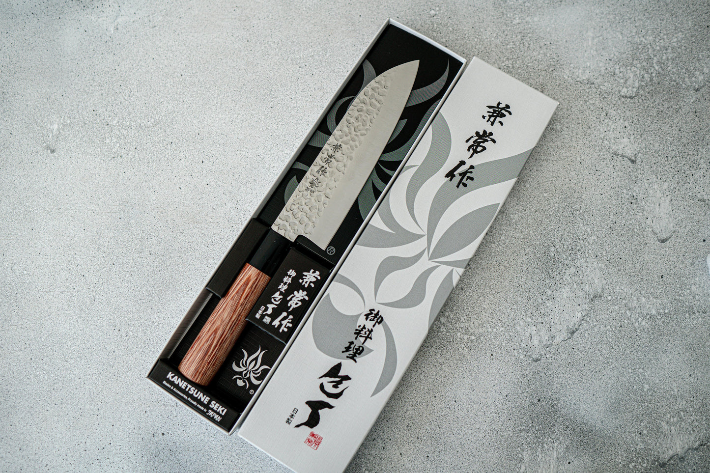 Kanetsune DSR-1K6 Hammered Santoku Japanese Knife 165mm Red Pakka wood Handle