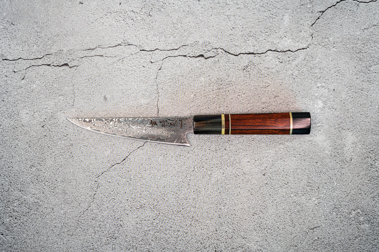 Noseto Kaji Petty 130mm Knife Damascus VG-10 Steel Core 67 layers Buffalo Horns Ironwood