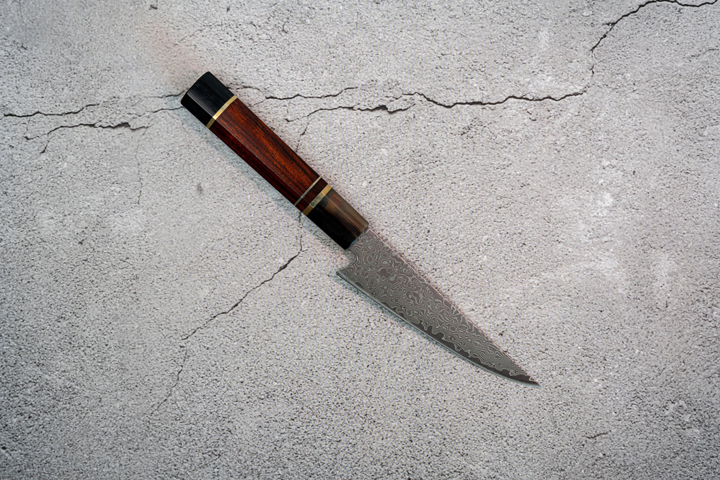 Noseto Kaji Petty 130mm Knife Damascus VG-10 Steel Core 67 layers Buffalo Horns Ironwood