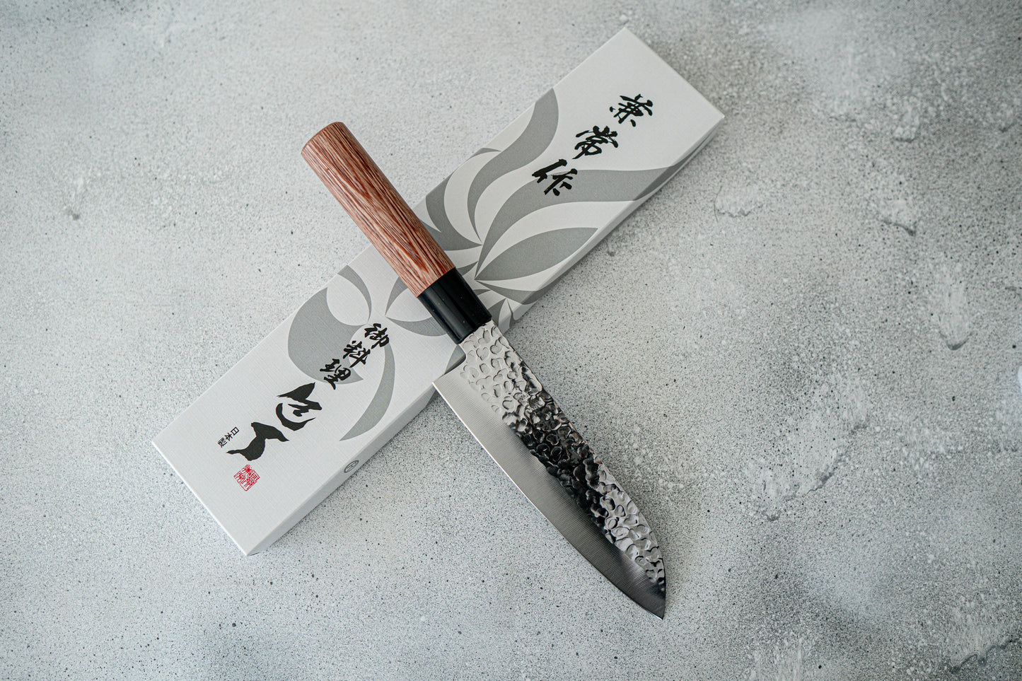 Kanetsune DSR-1K6 Hammered Santoku Japanese Knife 165mm Red Pakka wood Handle