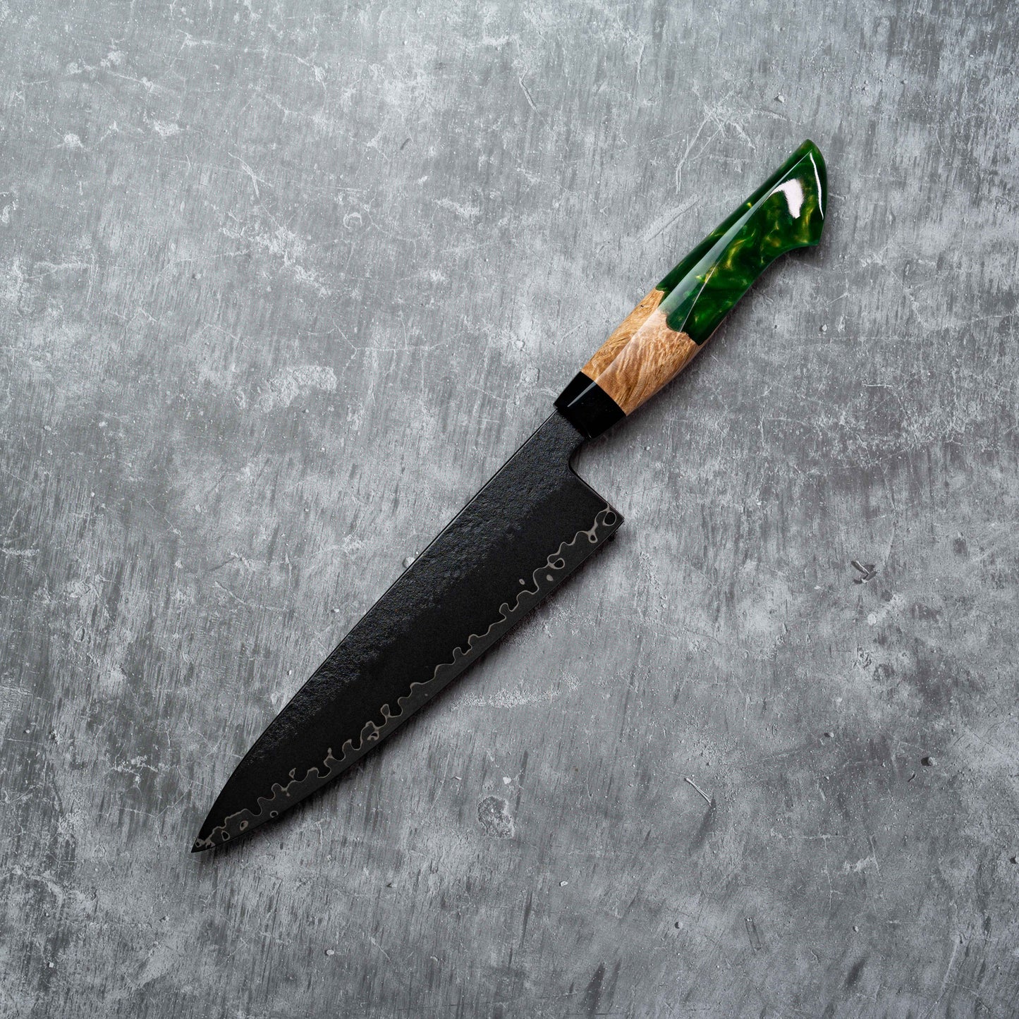 Noseto Arai Gyuto 210mm 3层黑色染色MD606粉末钢芯,带树脂和稳定木材