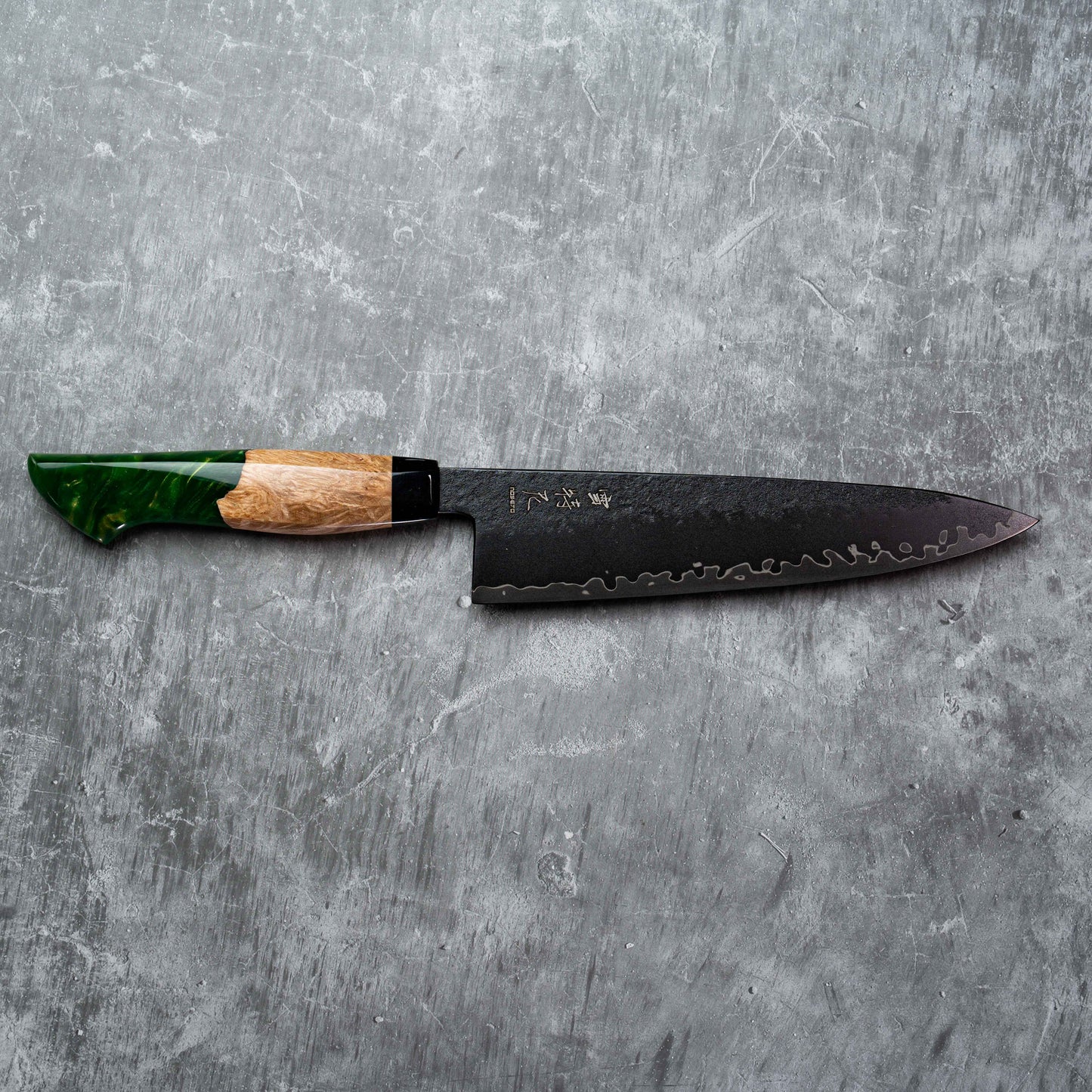 Noseto Arai Gyuto 210mm 3层黑色染色MD606粉末钢芯,带树脂和稳定木材