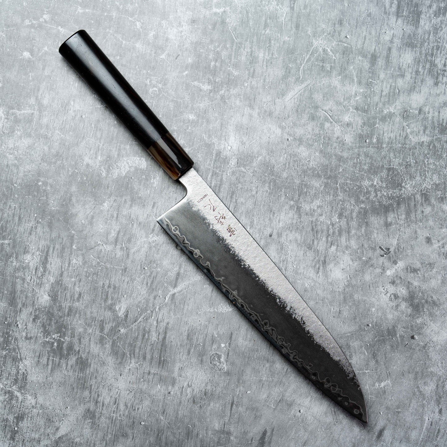 Noseto Ginro Gyuto 240mm 银色锻造 S35Vn 粉末钢,带水牛角和乌木手柄