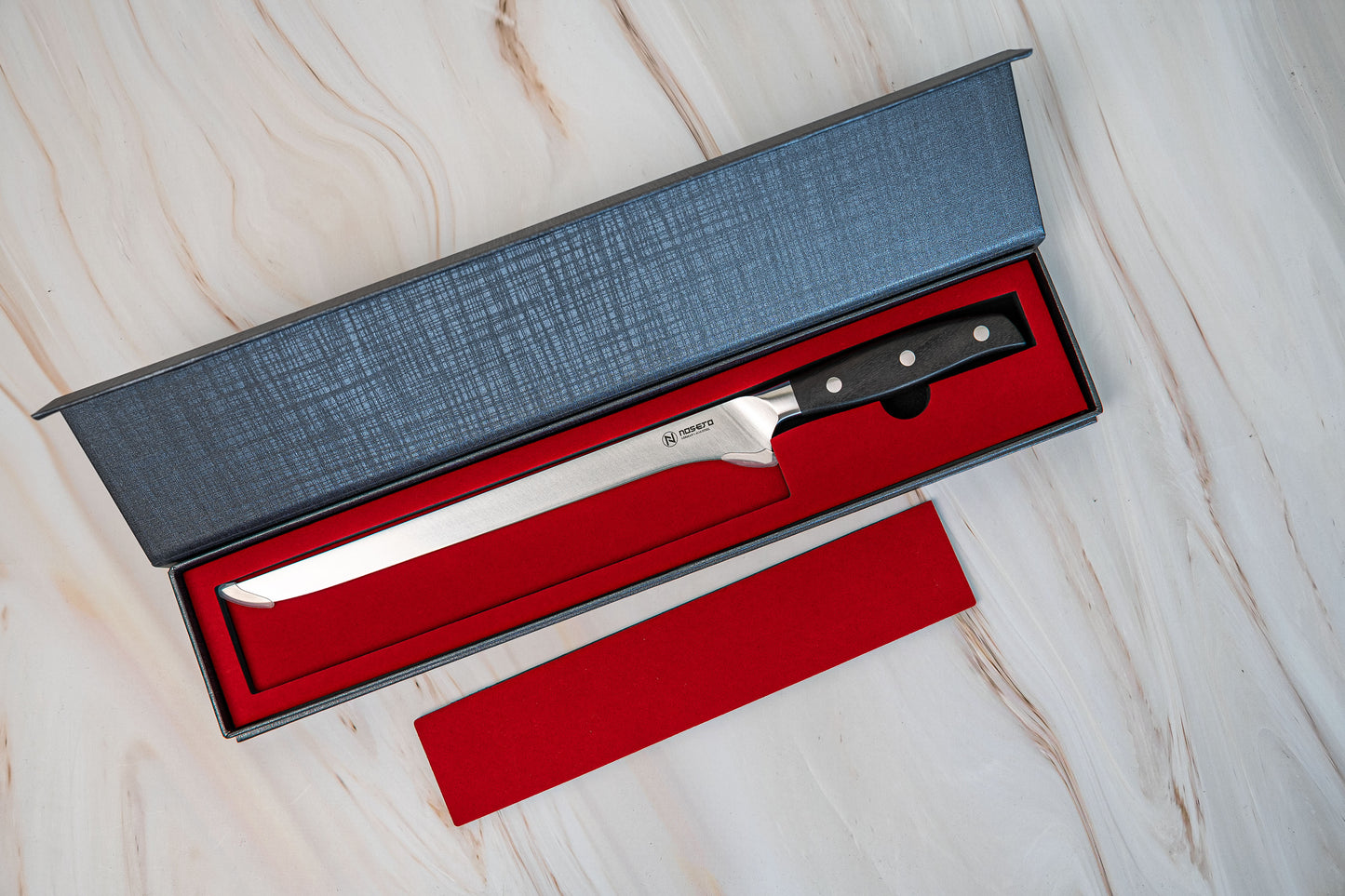 NOSETO German long 240mm Carving Stainless Steel High Quality Red Sandal Wood Handle
