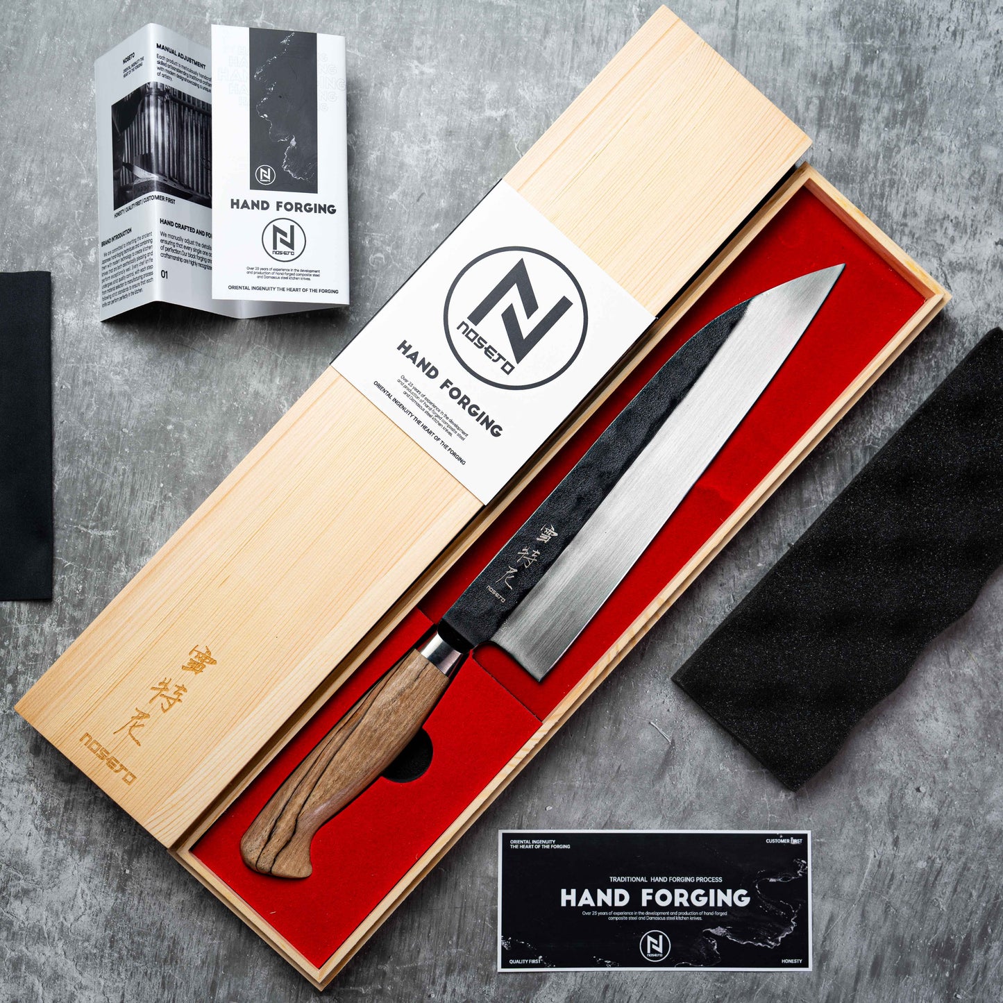 Noseto MD305 粉末钢 Gyuto 240mm 黑色锻造带木纹手柄