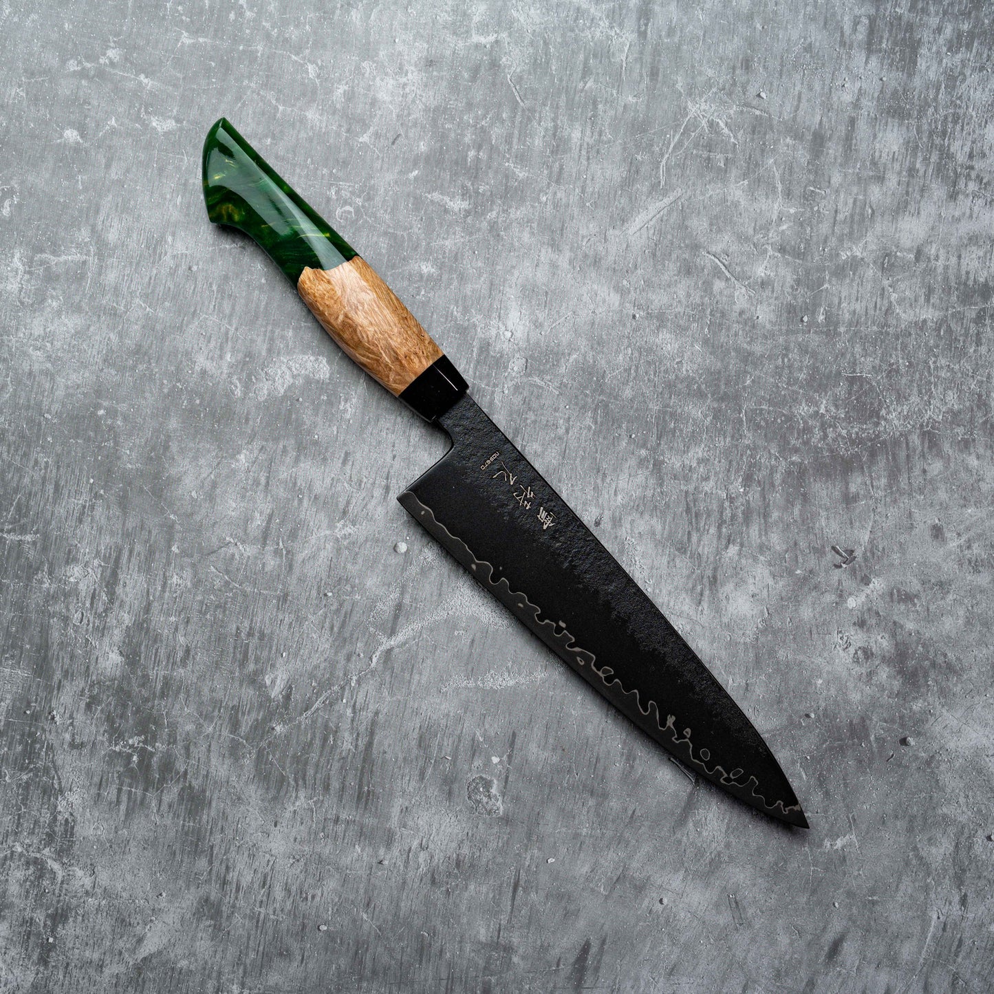 Noseto Arai Gyuto 210mm 3层黑色染色MD606粉末钢芯,带树脂和稳定木材