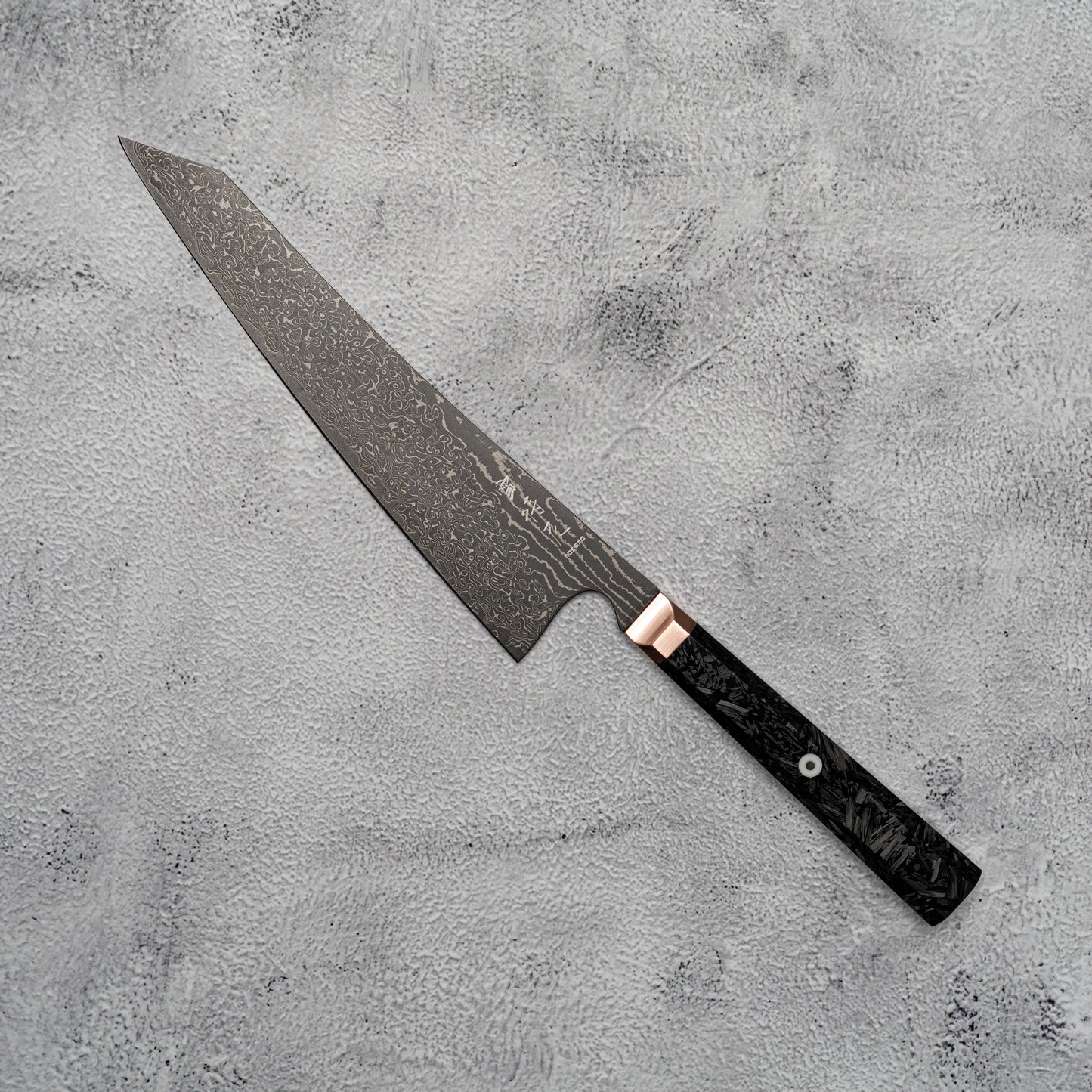 Noseto Masu 210mm Kiritsuke 67 层 Aus-10 大马士革钢带铜垫 + 碳纤维