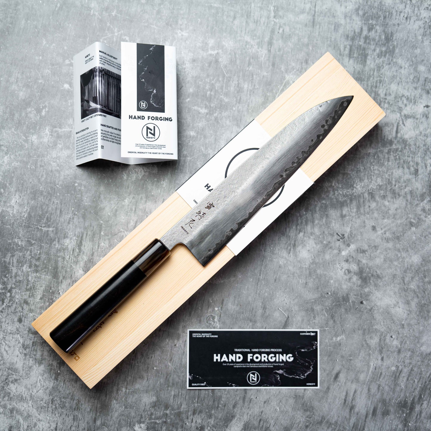 Noseto Ginro Gyuto 240mm 银色锻造 S35Vn 粉末钢,带水牛角和乌木手柄