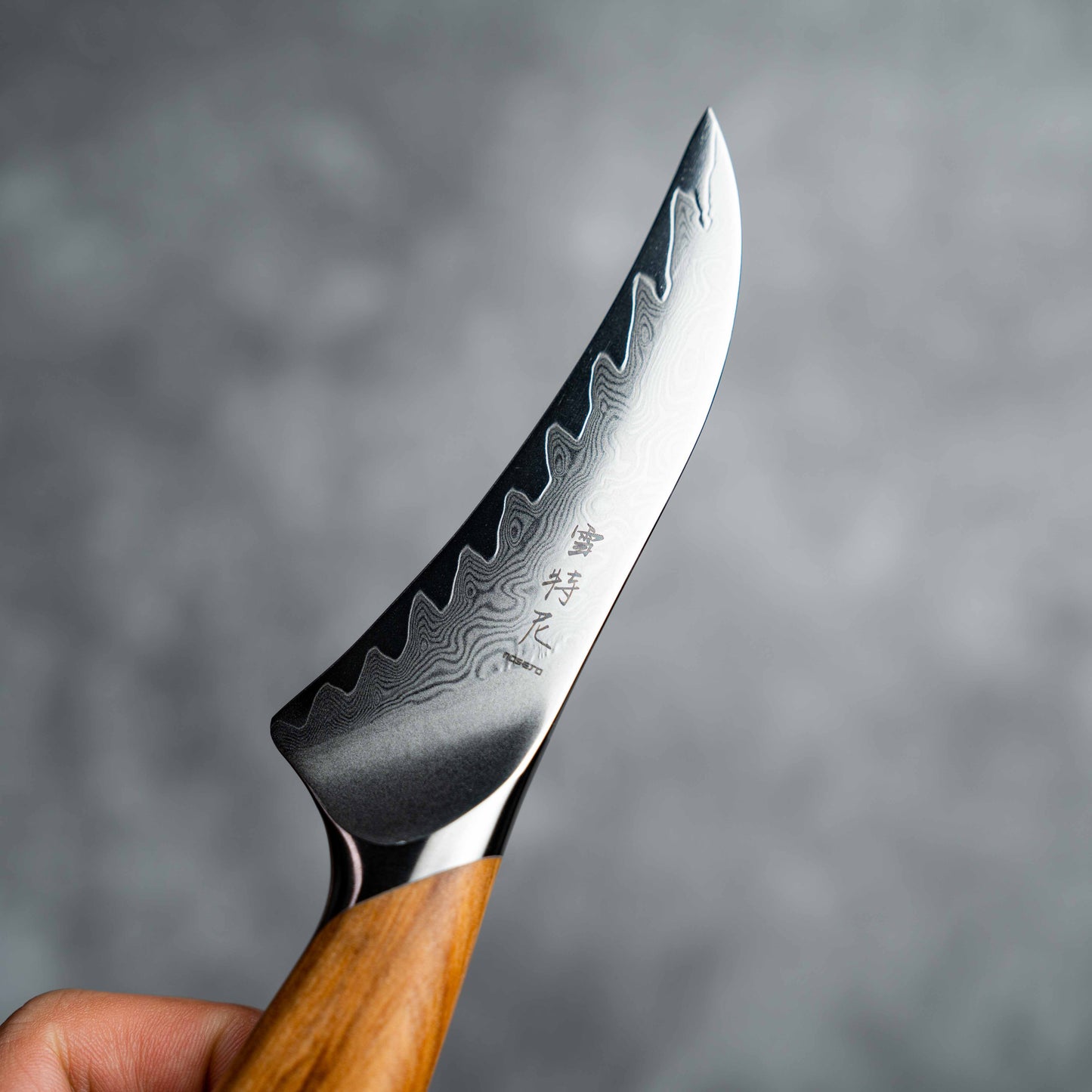 Noseto Batsu Paring/Peeling 100mm 73 layers Damascus Powder Steel with Olive Wood Handle
