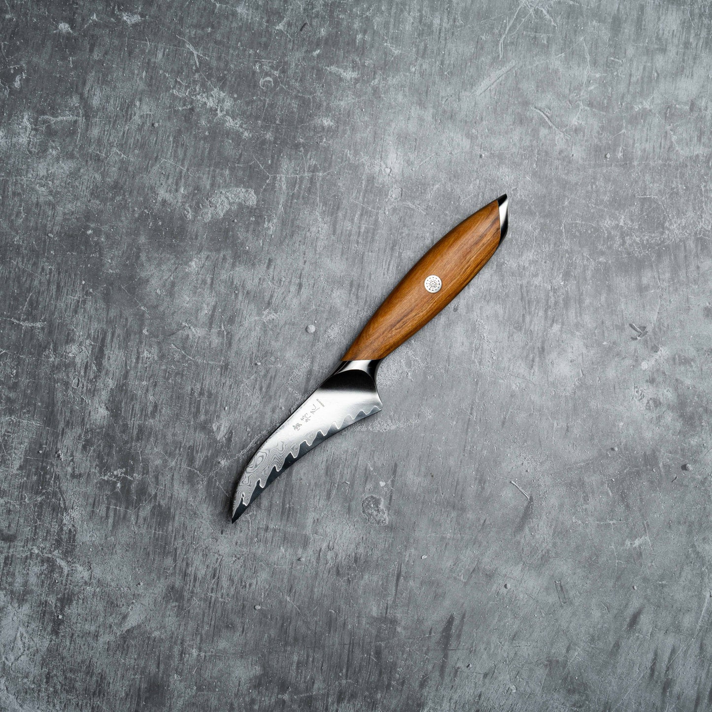 Noseto Batsu Paring/Peeling 100mm 73 layers Damascus Powder Steel with Olive Wood Handle