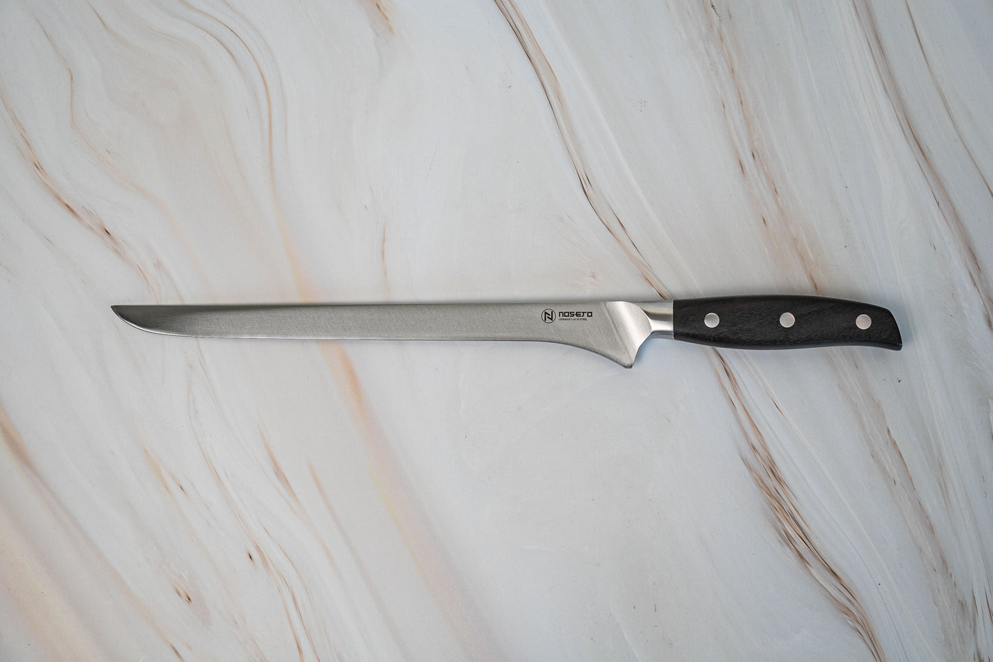 NOSETO German long 240mm Carving Stainless Steel High Quality Red Sandal Wood Handle