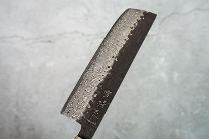 Noseto Vg10 67层大马士革Tsuchime饰面Nakiri 180毫米白色水牛角乌木