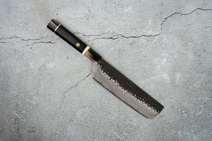 Noseto Vg10 67层大马士革Tsuchime饰面Nakiri 180毫米白色水牛角乌木