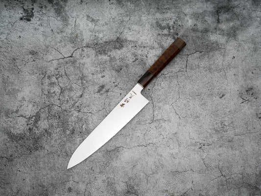 Noseto Hudo 240 mm Gyuto finition miroir VG10 simple acier avec bois de serpent et pierre blanche
