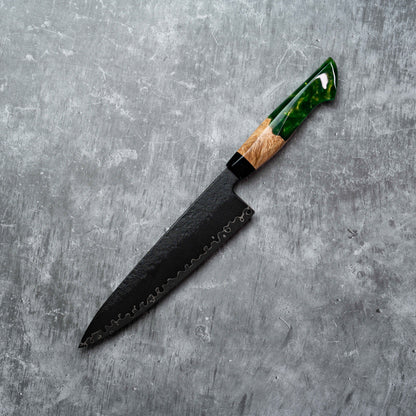 Noseto Arai Gyuto 210mm 3层黑色染色MD606粉末钢芯，带树脂和稳定木材