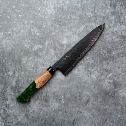 Noseto Arai Gyuto 210mm 3层黑色染色MD606粉末钢芯，带树脂和稳定木材