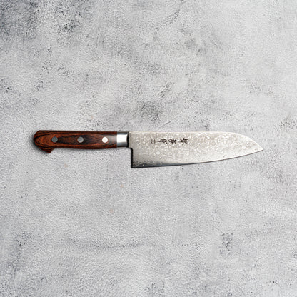 Couteau Santoku Sakai Takayuki 165 mm VG10 17 couches Damas finition miroir avec bois d'acajou