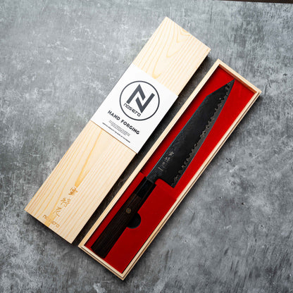 Noseto Arai Kiritsuke 210 mm 3 couches de peinture noire, noyau en acier poudré MD606 avec ébène octogonal et corne de buffle