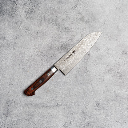 Couteau Santoku Sakai Takayuki 165 mm VG10 17 couches Damas finition miroir avec bois d'acajou