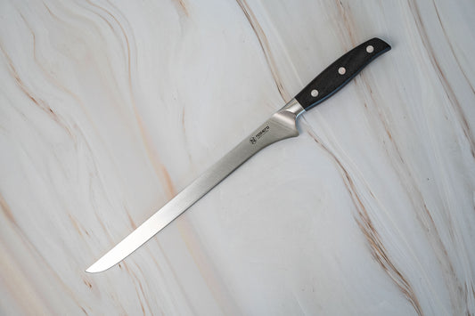 Couteau à découper allemand NOSETO long de 240 mm en acier inoxydable de haute qualité avec manche en bois de santal rouge