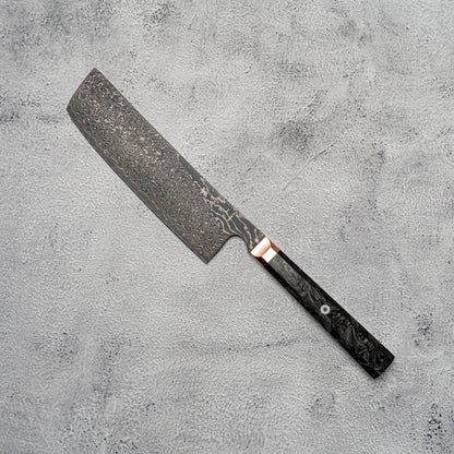 Noseto Masu 170mm Nakiri 67 层 Aus-10 大马士革钢带铜垫 + 碳纤维