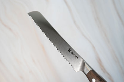 Couteau à pain allemand NOSETO 210 mm en acier inoxydable de haute qualité, manche en bois de santal rouge