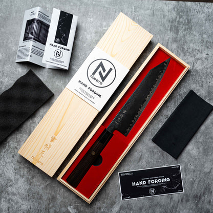 Noseto Arai Kiritsuke 210 mm 3 couches de peinture noire, noyau en acier poudré MD606 avec ébène octogonal et corne de buffle