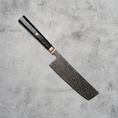 Noseto Masu 170mm Nakiri 67 层 Aus-10 大马士革钢带铜垫 + 碳纤维