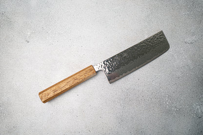 Seisuke Tsukikage AUS10 Migaki 成品锤击大马士革 Nakiri 日本刀 170 毫米橡木手柄