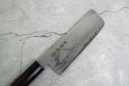 Kanetsune 蓝钢 2 号大马士革 Nakiri 日本刀 165 毫米 Shitan 手柄