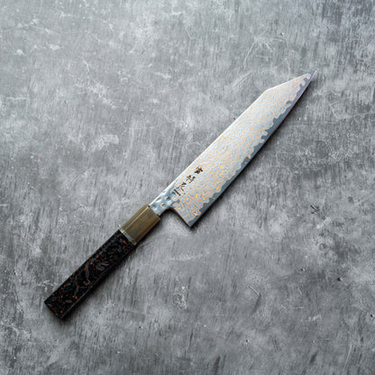 Noseto Kuza 210mm Kiritsuke 67 层 VG-10 铜大马士革与水牛角树脂混合碳纤维